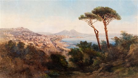 Giovanni Giordano Lanza (Napoli 1827-1889)  - Veduta di Napoli da Posillipo