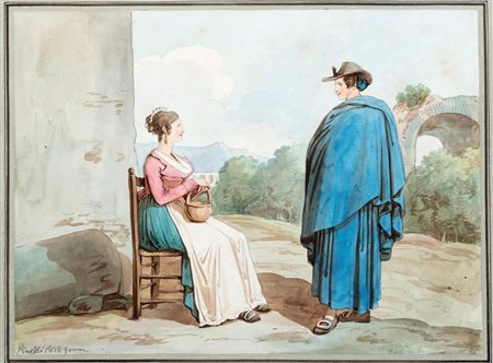 Bartolomeo Pinelli (Roma 1781-1835)  - La sosta durante la passeggiata, 1818