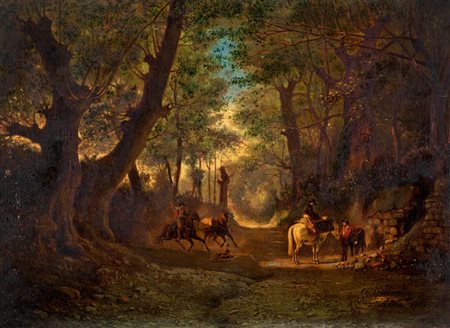 Carel Max Gerlach Quaedvlieg (Valkenburg 1823-Roma 1874)  - La strada nel bosco
