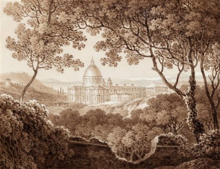 Scuola italiana del XIX secolo - Roma, veduta della basilica di San Pietro