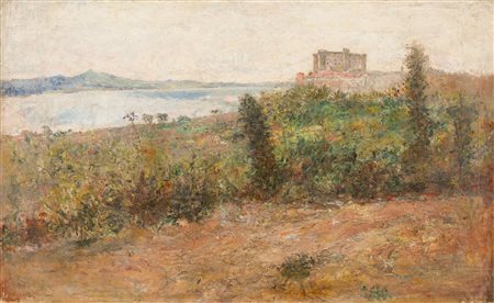 Filippo Mola (Civitavecchia 1849-Brescia 1918)  - Bracciano, veduta del lago con il castello Orsini-Odescalchi