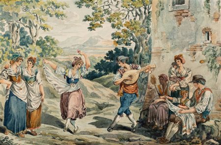 Scuola romana, prima metà del secolo XIX - Danza di contadini nella campagna romana