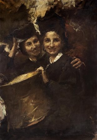 Antonio Mancini (Roma 1852-1930)  - Le due sorelle