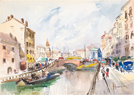ALFREDO ZECCA (1917-1998) - Vecchia Milano. La Ripa Ticinese