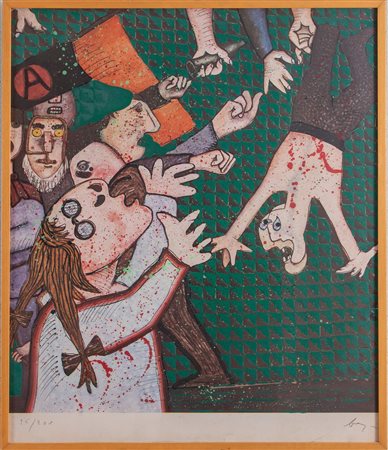ENRICO BAJ (Milano 1924 – Vergiate 2003) “Senza titolo”. Litografia a colori...