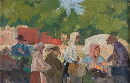 GIOVANNI MARCHINI (Forlì 1877 – 1946) “Mercato della patria”, 1920. Olio su...