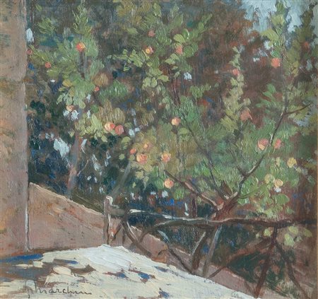 GIOVANNI MARCHINI (Forlì 1877 – 1946) “Mele rosa”. Olio su tavola. Cm...