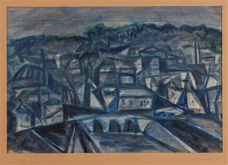 DUILIO BARNABE’ (Bologna 1914 – Alpi Francesi 1961) “Tetti”, 1953. Tecnica...