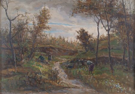 GARZIA FIORESI (Vigevano 1888 - Bologna 1968) "Paesaggio". Olio su faesite....