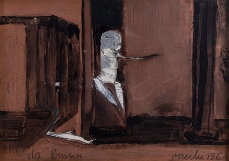 SERGIO VACCHI (Castenaso 1925 – Siena 2016) “Da Poussin”, 1964. Olio su carta...