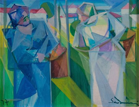 DANIEL SCHINASI (Alessandria d’Egitto 1933) “Contadine”, 1977. Olio su...
