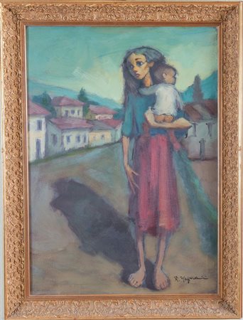 RENZO MAGNANINI (Gonzaga 1920 – Bentivoglio 2006) "Contadina". Olio su tela....