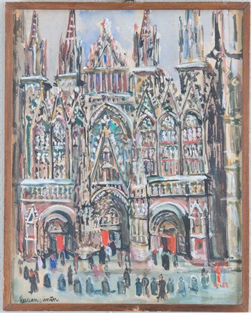 LUCIEN GENIN (Rouen 1894 – Paris 1953) "Cattedrale di Rouen". Olio e tecnica...