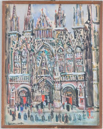 LUCIEN GENIN (Rouen 1894 – Paris 1953) "Cattedrale di Rouen". Olio e tecnica...