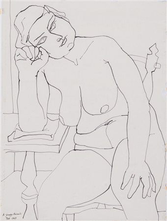 TOTI SCIALOJA (Roma 1914 - 1998) “Nudo di donna”, 1947. China su carta. Cm...