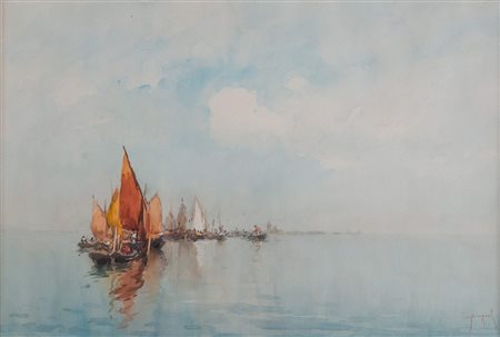 EMANUELE BRUGNOLI (Bologna 1859 – Venezia 1944) “Marina”. Acquerello su...