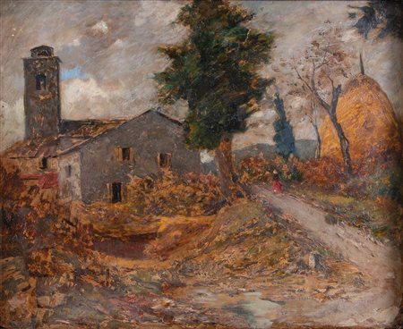 DANTE COMELLI (Bologna 1880 – 1958) “Paesaggio”. Olio su tavola. Cm 45x55....