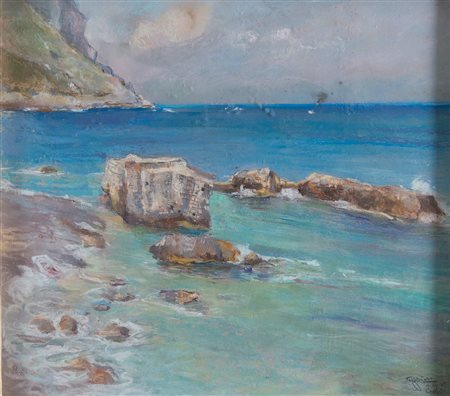 GIUSEPPE CASCIARO (Ortelle 1863 – Napoli 1941) “Capri”. Olio su cartone. Cm...