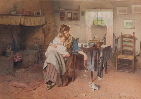 CARLTON ALFRED SMITH (1853 – 1946) “New playmate”, 1909. Olio su cartone. Cm...