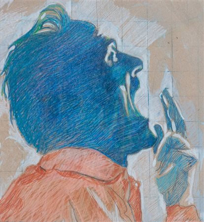 PIERO MANAI (Bologna 1951 – 1988) “Volto”, 1970. Tecnica mista su carta. Cm...