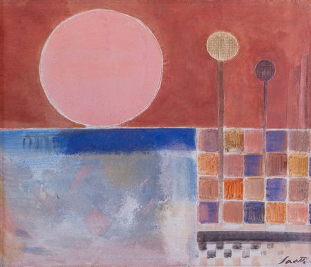 BRUNO SAETTI (Bologna 1902 – 1984) “Paesaggio con sole”, anni ‘70. Affresco...