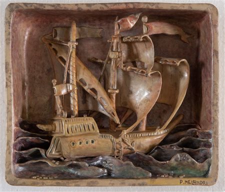 PIETRO MELANDRI (Faenza 1885 – 1976) “Galeone”. Scultura in ceramica...
