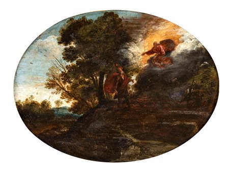 Pittore romano del XVII secolo - Mosè sul Monte Sinai - olio su tavola - cm...