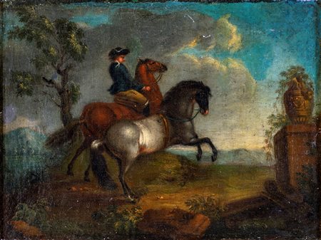 Scuola Fiamminga del XVIII secolo - Il dressage - olio su tela - cm 34x46