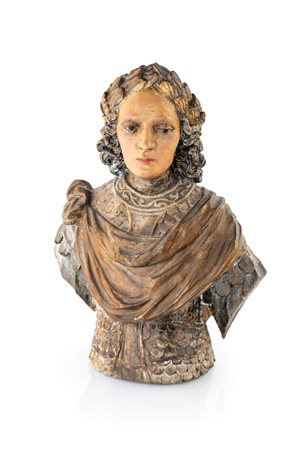 Busto in legno policromo, XVII secolo - raffigurante Lorenzo de Medici....