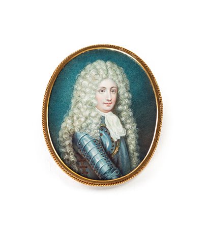 Miniaturista del XVIII secolo - Ritratto di gentiluomo in armatura e parrucca...
