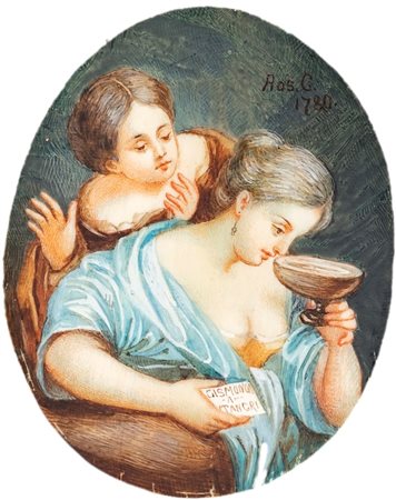 Miniaturista del XVIII secolo - Ghismunda e un'ancella - miniatura ovale...