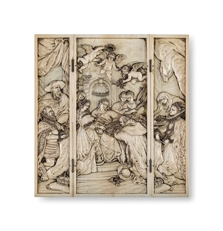 Trittico di Sant'Ildefonso in avorio scolpito, Dieppe, XIX secolo - replica...