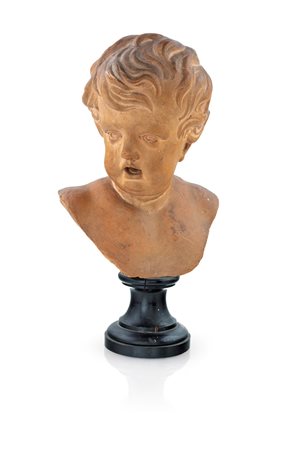 Bustino in terracotta, XVIII secolo - raffigurante un fanciullo; piedistallo...