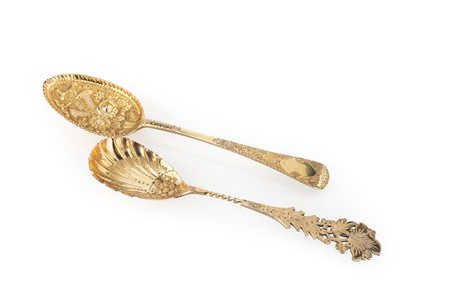 Due cucchiai da cerimonia in argento 925/1000 dorato, Londra 1900 e 1901 -...