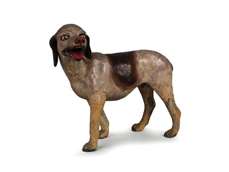 Cane da caccia - Maculato, in terracotta policroma, occhi di vetro, orecchie...