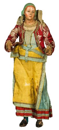 Giovane procidana - Cuffia azzurra in creta contornata da nastrino rosso,...