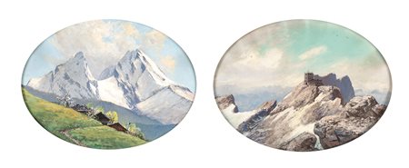 Paul Hermann Wolff - a) Paesaggio con cime innevate b) Vette con castello -...