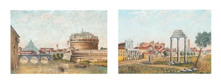 Federico Schianchi - a) Il Tevere e Castel Sant'Angelo b) Veduta delle tre...