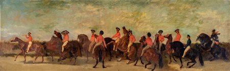 Pittore del XIX secolo - Marcia di cavalleria - olio su tela - cm 36x109