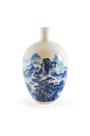 Vaso in porcellana, Cina - decorato da un paesaggio e monogrammi al verso in...