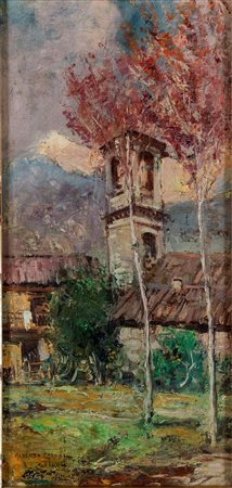 Alberto Carosi - Tivoli, scorcio con campanile - Firma e titolo in basso a...