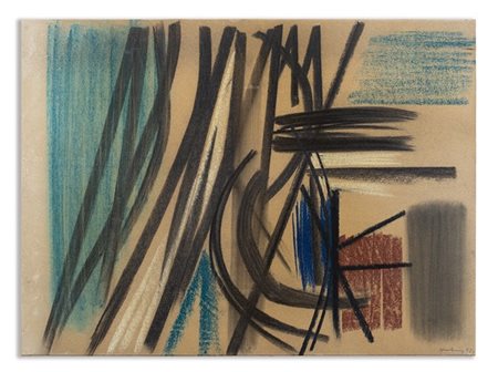 Hans Hartung "Senza titolo" 1953
pastelli su carta applicata su cartoncino
cm 48