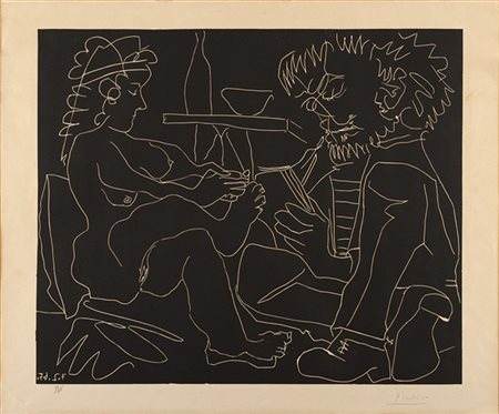 Pablo Picasso "Le Peintre et son modèle" 1965
linocut su carta Arches
cm 52,7x63