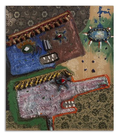 Enrico Baj "Situazioni" 1961
olio, collage, ovatta, passamaneria, vetri, stoffa