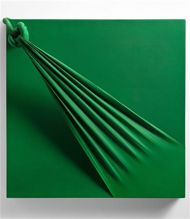 Jorge Eduardo Eielson "Quipus 33V-2" 1972
acrilico e tela su tavola
cm 70x70x19