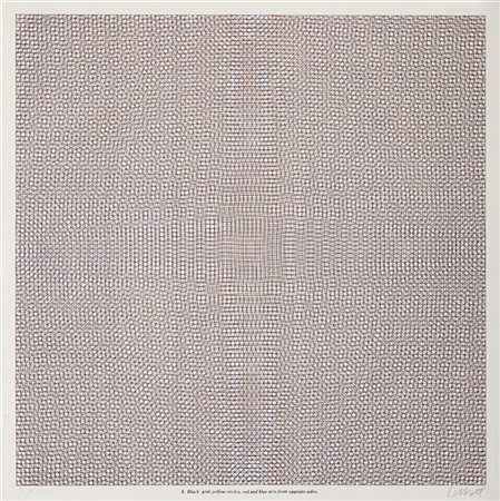 Sol LeWitt "Black grid, yellow circles, red and blue arcs from opposite sides" 1