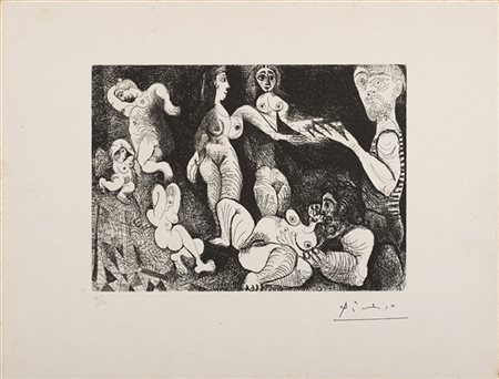 Pablo Picasso "Marin rêveur avec deux femmes" 1970
incisione e puntasecca
lastra