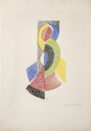 Sonia Delaunay "Le Rythme VI" 1966
acquaforte a colori
cm 40x36
Firmata in basso
