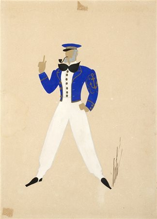 Erté "Le capitaine Bordenave" 
gouache e tecnica mista su carta
cm 37x27
Firmato