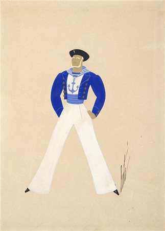 Erté "Les Marins" 
gouache e tecnica mista su carta
cm 37x27
Firmato in basso a